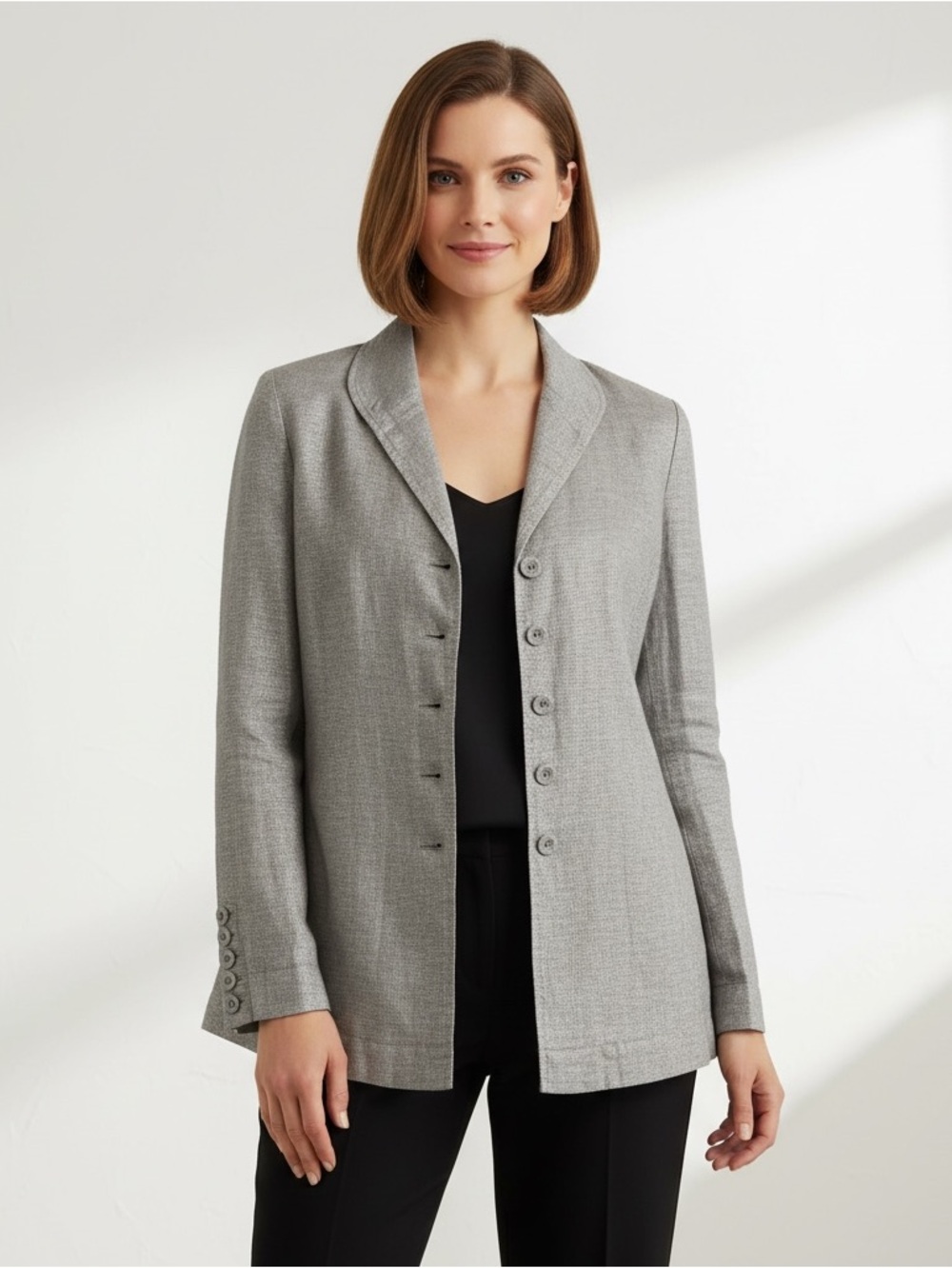 Eileen Fisher Metallic Shimmer Linen- Blend Blazer